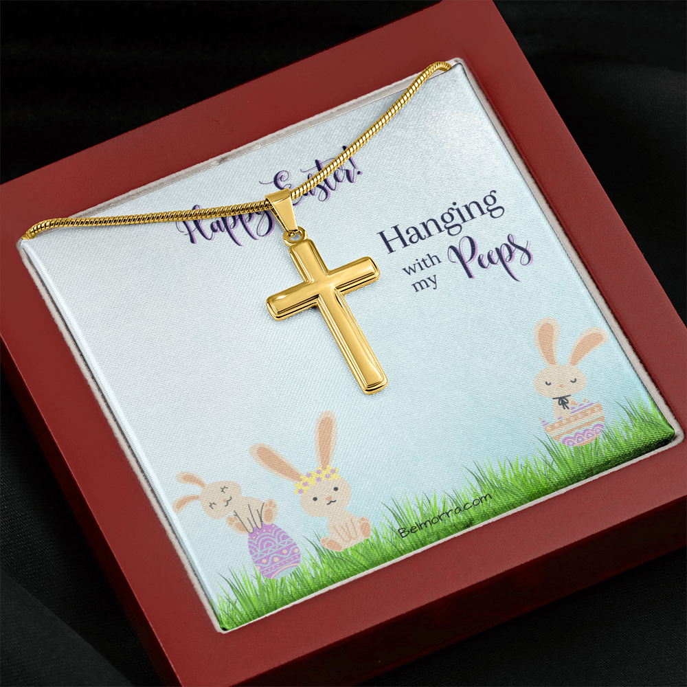 Personalized Cross Necklace with Snake Chain - Happy Easter - Hanging with my Peeps