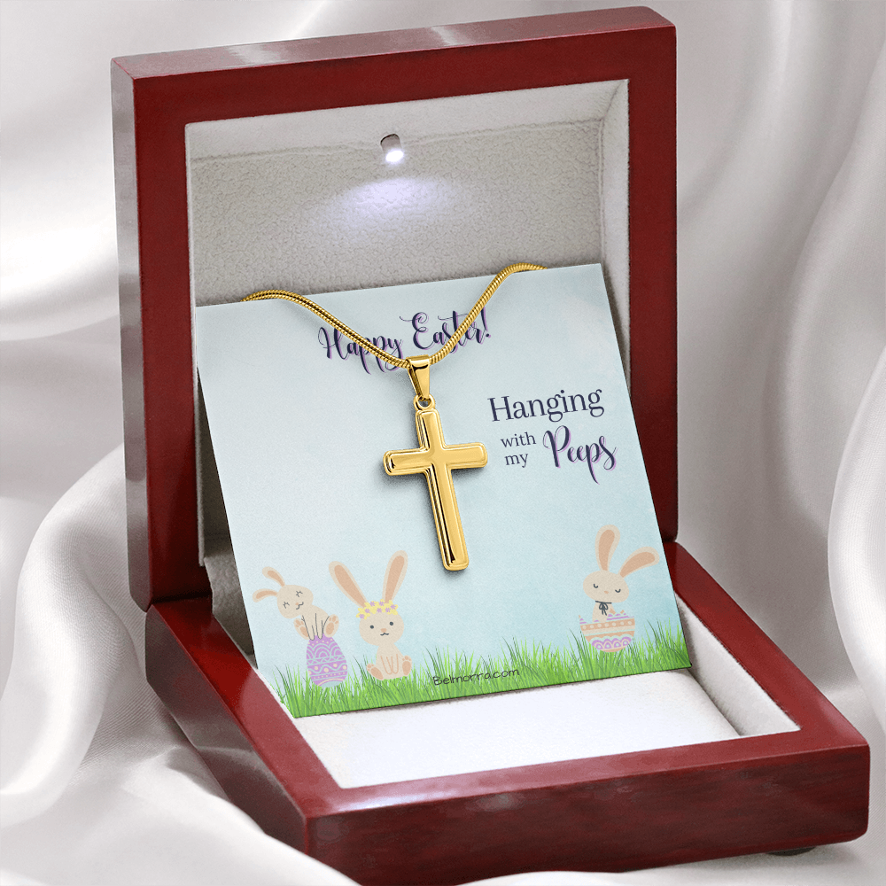 Personalized Cross Necklace with Snake Chain - Happy Easter - Hanging with my Peeps