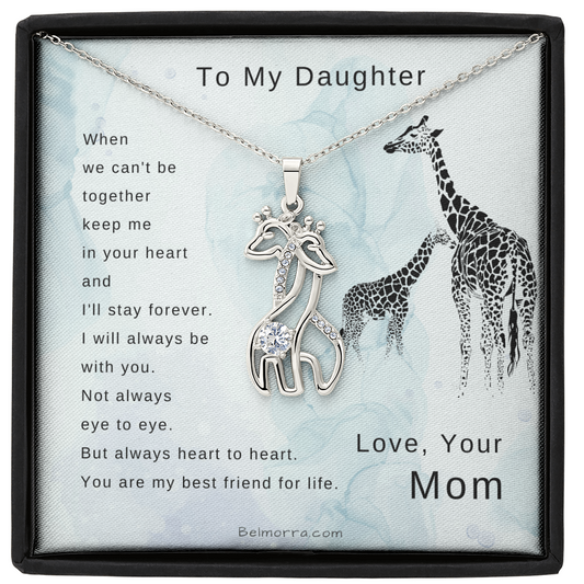 Giraffe Necklace for Daughter - "Heart to Heart" - Mom & Light