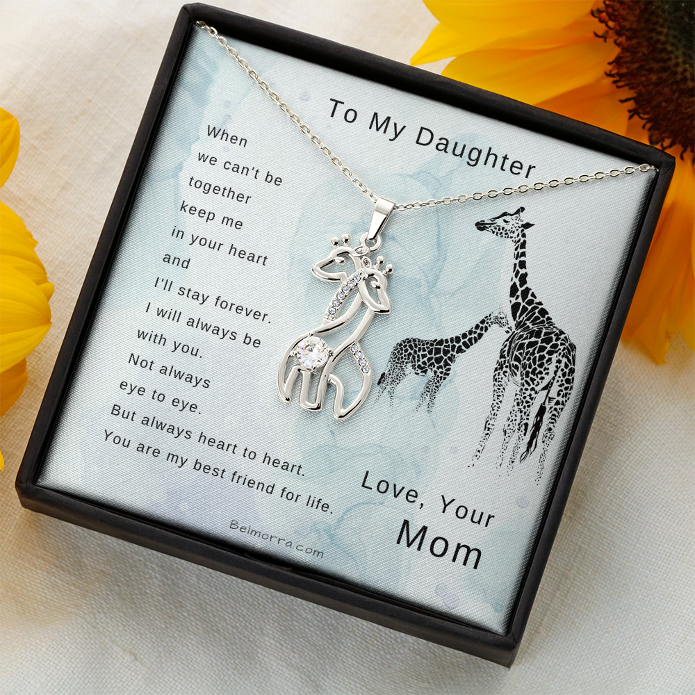 Giraffe Necklace for Daughter - "Heart to Heart" - Mom & Light