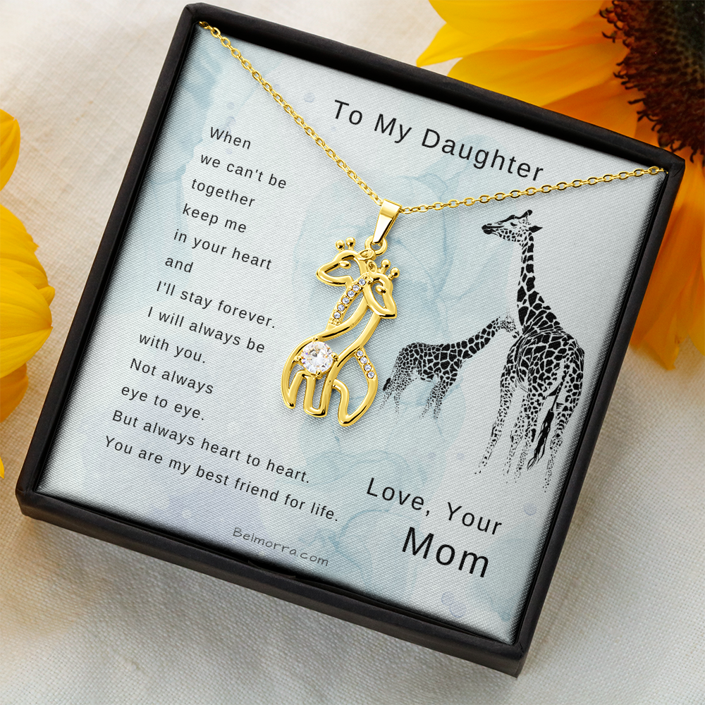 Giraffe Necklace for Daughter - "Heart to Heart" - Mom & Light