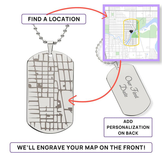 Engraved Map - Dog Tag Necklace