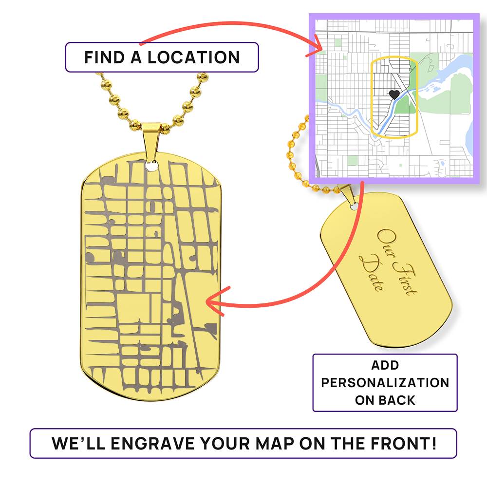 Engraved Map - Dog Tag Necklace